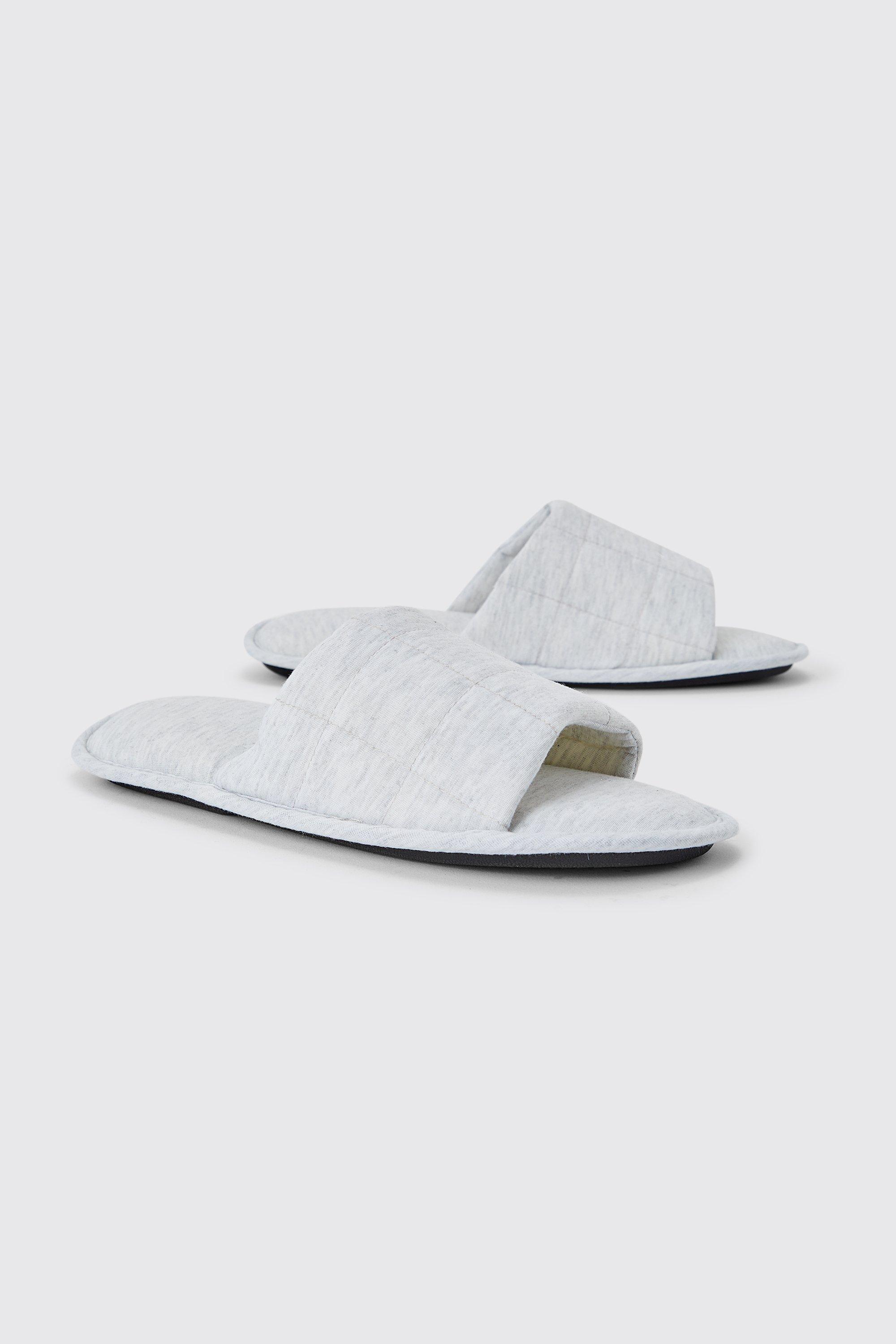 Mens Grey Quilted Slider Slippers, Grey